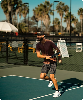 Player in action during golden hour lighting